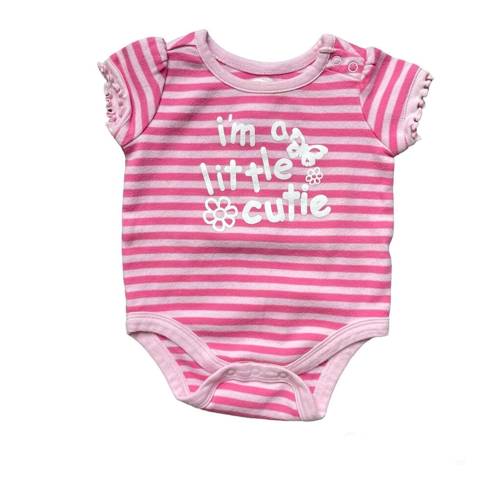 Girls NB Newborn Pink Stripe Short Sleeve Ruffle I'm a little cutie One-Piece
